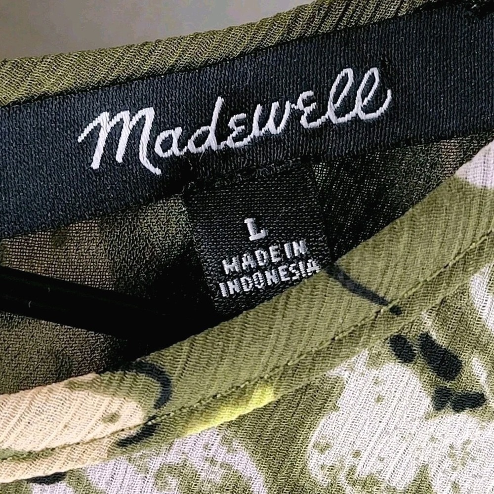 Madewell Floral Peplum Blouse Womens L Olive Green Long Sleeve Boho Romantic - Picture 2 of 7